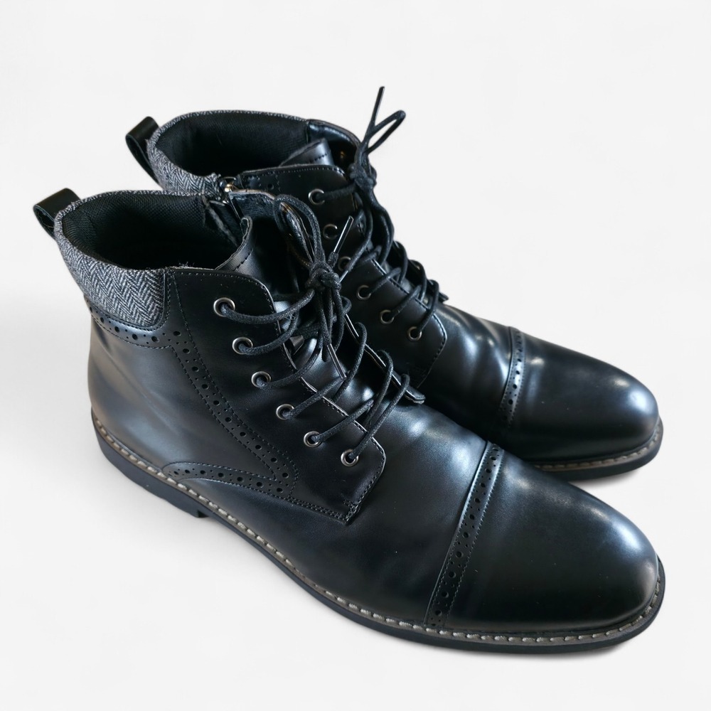 Bruno Marc Side Zip Black Faux Leather Dress Chukka Boots Mens Size 14 Gentleman